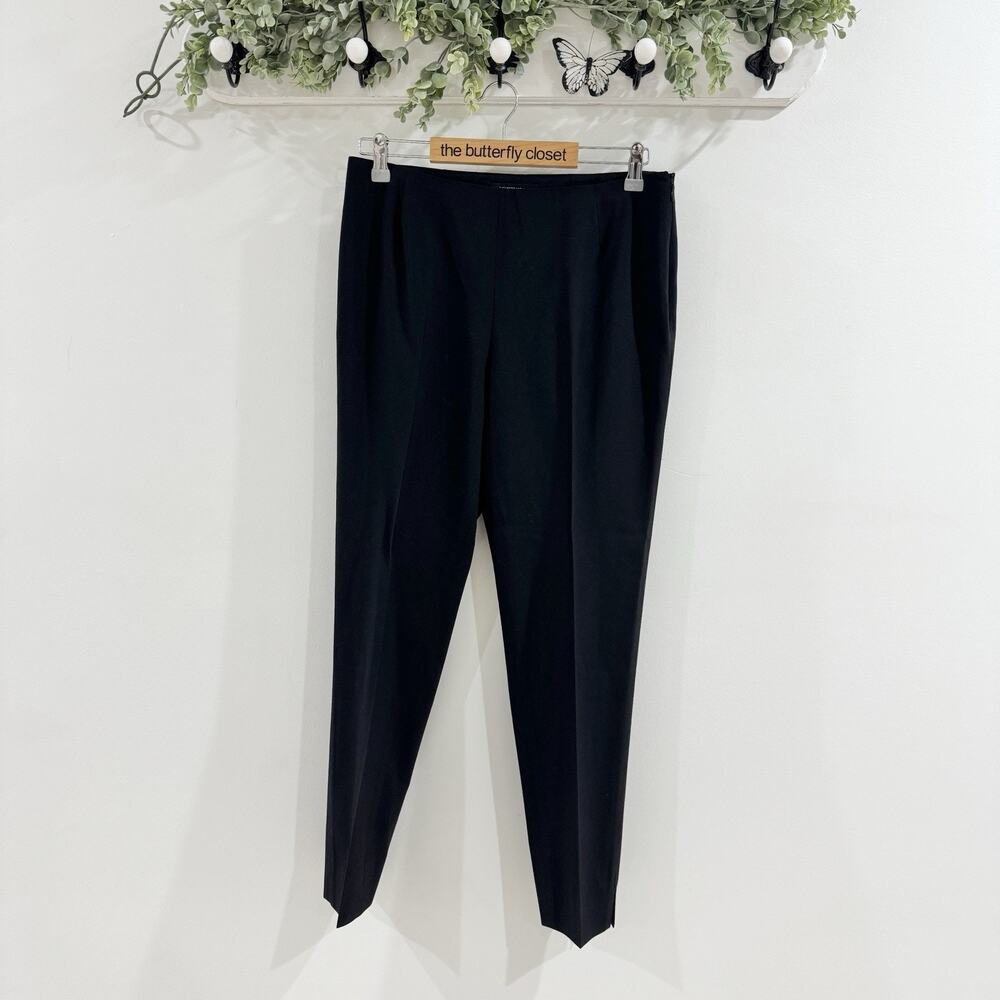 lafayette 148 Black Pleated Chrystie Virgin Wool Trousers Size 8 Ankle office